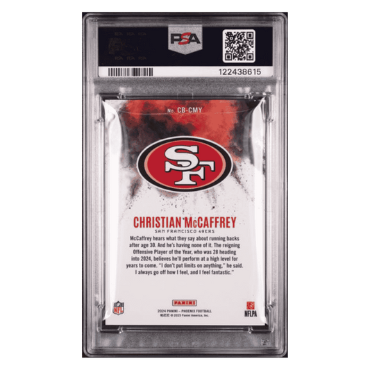 Christian McCaffrey PSA 9 2024 Panini Phoenix Color Blast Case Hit Card #CBCMY