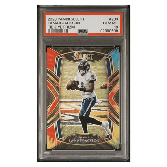 Lamar Jackson PSA 10 2020 Panini Select Tie-Dye Prizm #d/ 25 Card #203