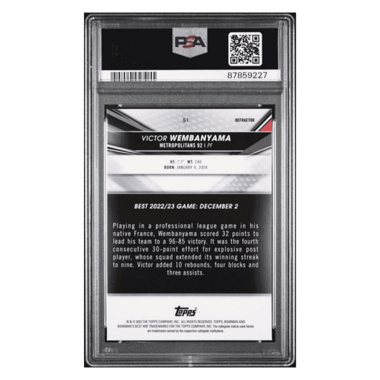 Victor Wembanyama PSA 9 2022 Bowman University Best Refractor Card #51