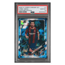 Lionel Messi PSA 10 2020-21 Topps Chrome UEFA Champions League Sapphire Edition Card #1