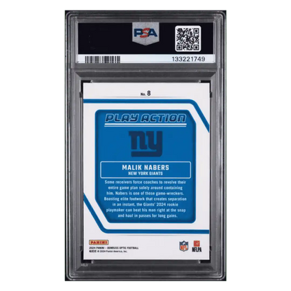 Malik Nabers PSA 9 2024 Panini Donruss Optic Play Action Rookie RC Card #8