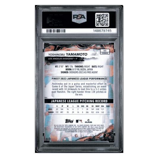 Yoshinobu Yamamoto PSA 10 2024 Topps Finest Rookie RC Card #50