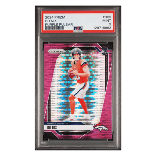 Bo Nix PSA 9 2024 Panini Prizm Purple Pulsar Rookie RC Card #309