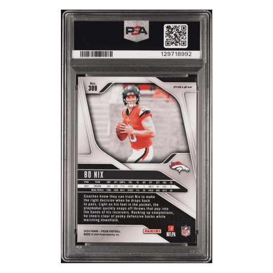 Bo Nix PSA 9 2024 Panini Prizm Purple Pulsar Rookie RC Card #309