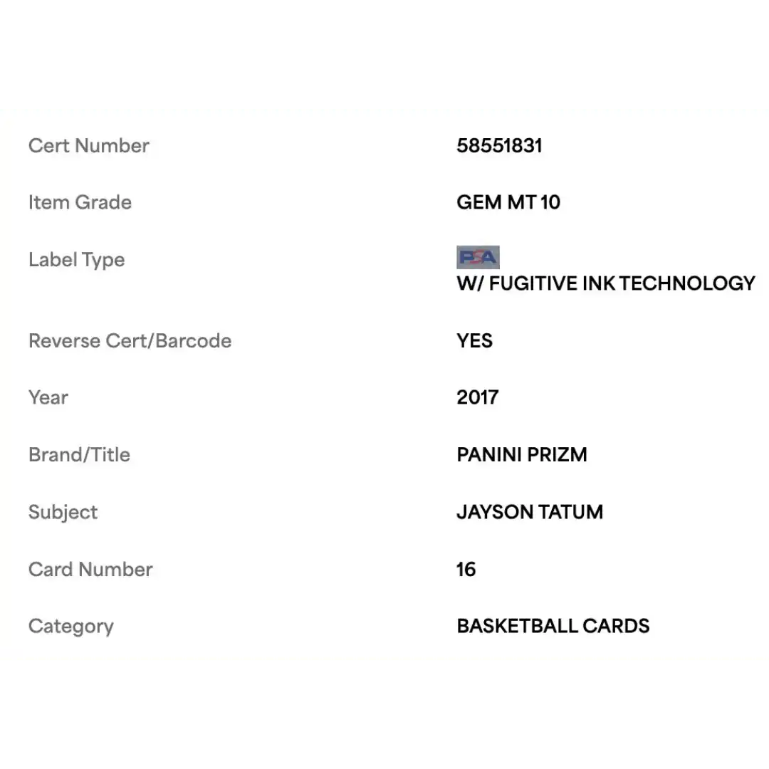 Jayson Tatum PSA 10 2017 Panini Prizm Rookie RC Card #16