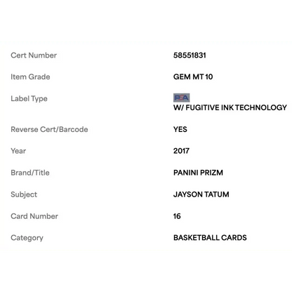 Jayson Tatum PSA 10 2017 Panini Prizm Rookie RC Card #16