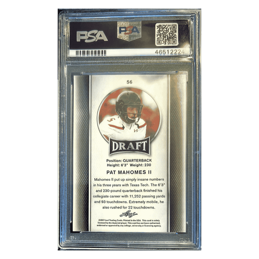 Pat Mahomes PSA 10 2017 Leaf Rookie RC Card #56