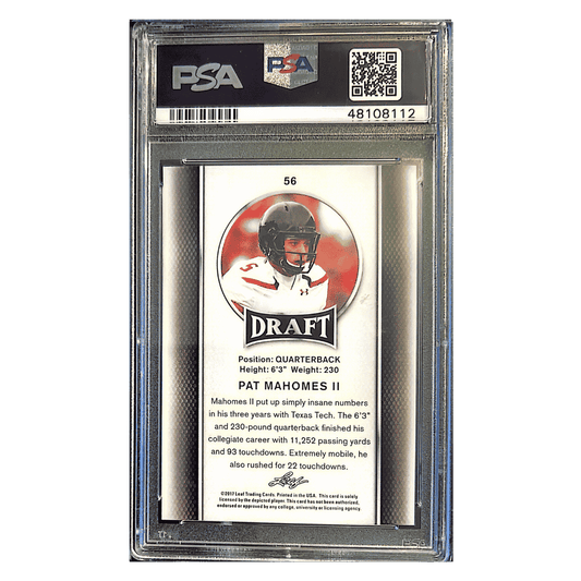 Pat Mahomes PSA 10 2017 Leaf Rookie RC Card #56