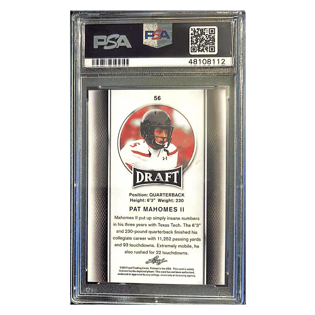 Patrick Mahomes PSA 10 2017 Leaf Rookie RC Card #56
