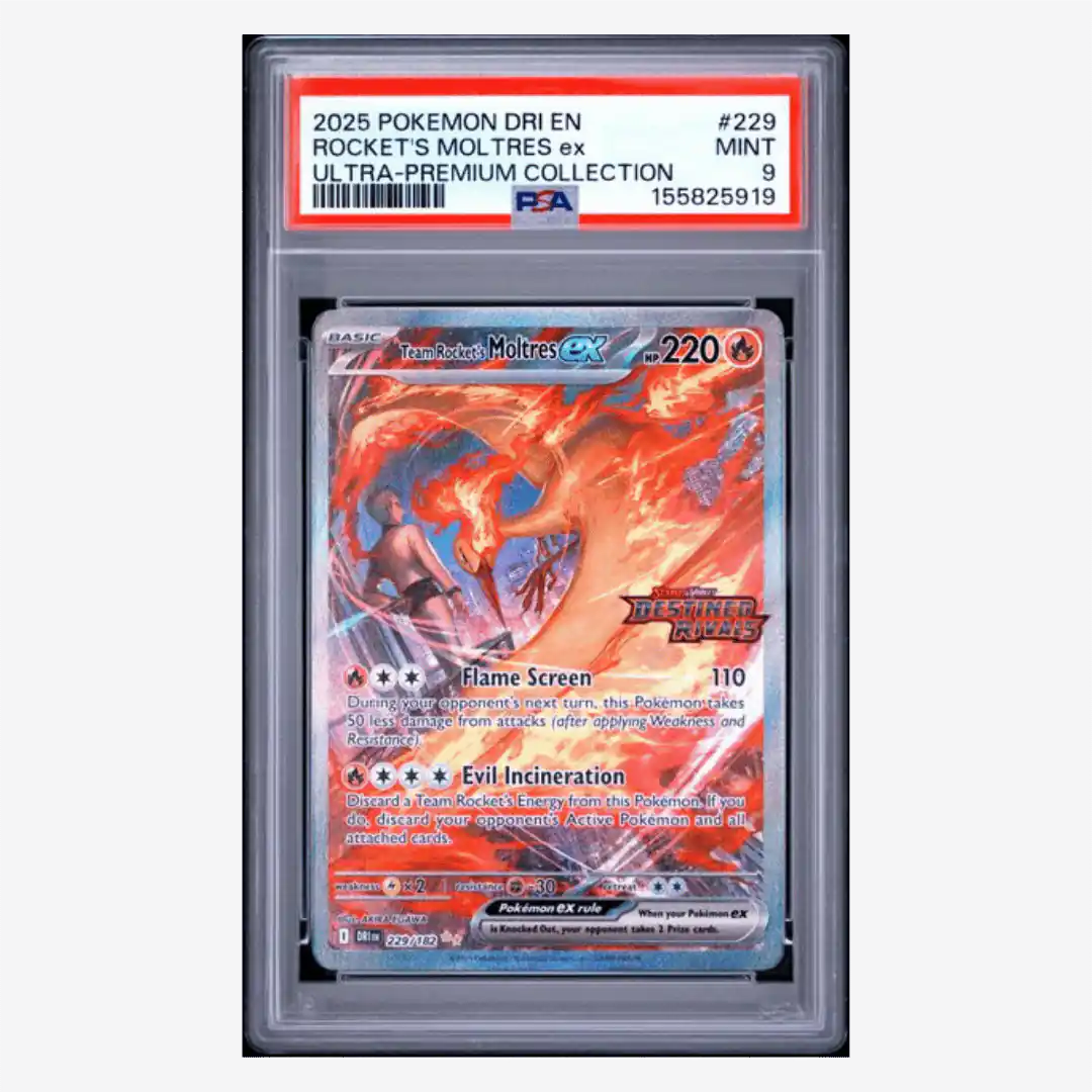 Rocket's Moltres ex PSA 9 2025 Pokemon Destined Rivals Ultra-Premium Collection Card #229