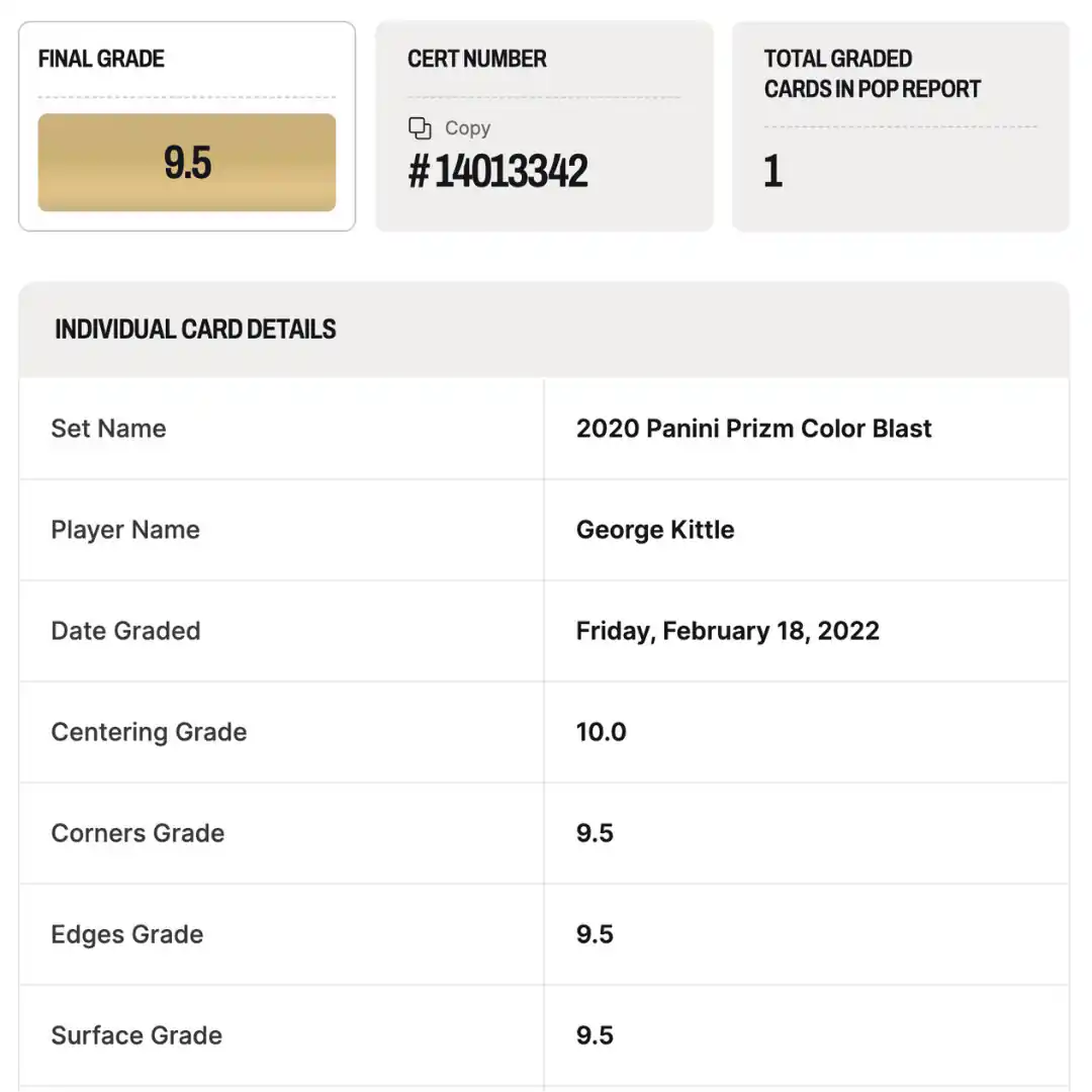 George Kittle BGS 9.5 2020 Panini Prizm Color Blast Case Hit Card #12