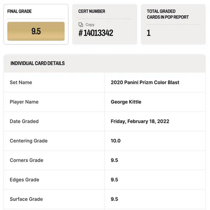 George Kittle BGS 9.5 2020 Panini Prizm Color Blast Case Hit Card #12