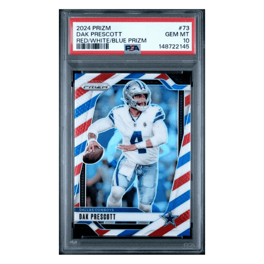 Dak Prescott PSA 10 2024 Panini Prizm Red/ White/ Blue Prizm Card #73