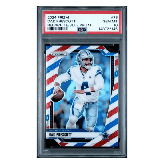Dak Prescott PSA 10 2024 Panini Prizm Red/ White/ Blue Prizm Card #73