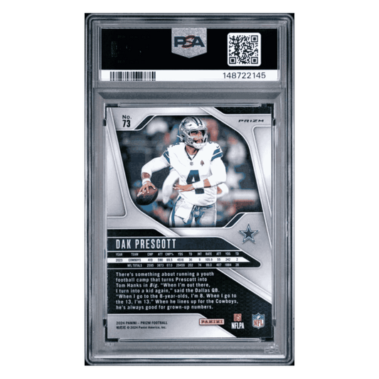 Dak Prescott PSA 10 2024 Panini Prizm Red/ White/ Blue Prizm Card #73