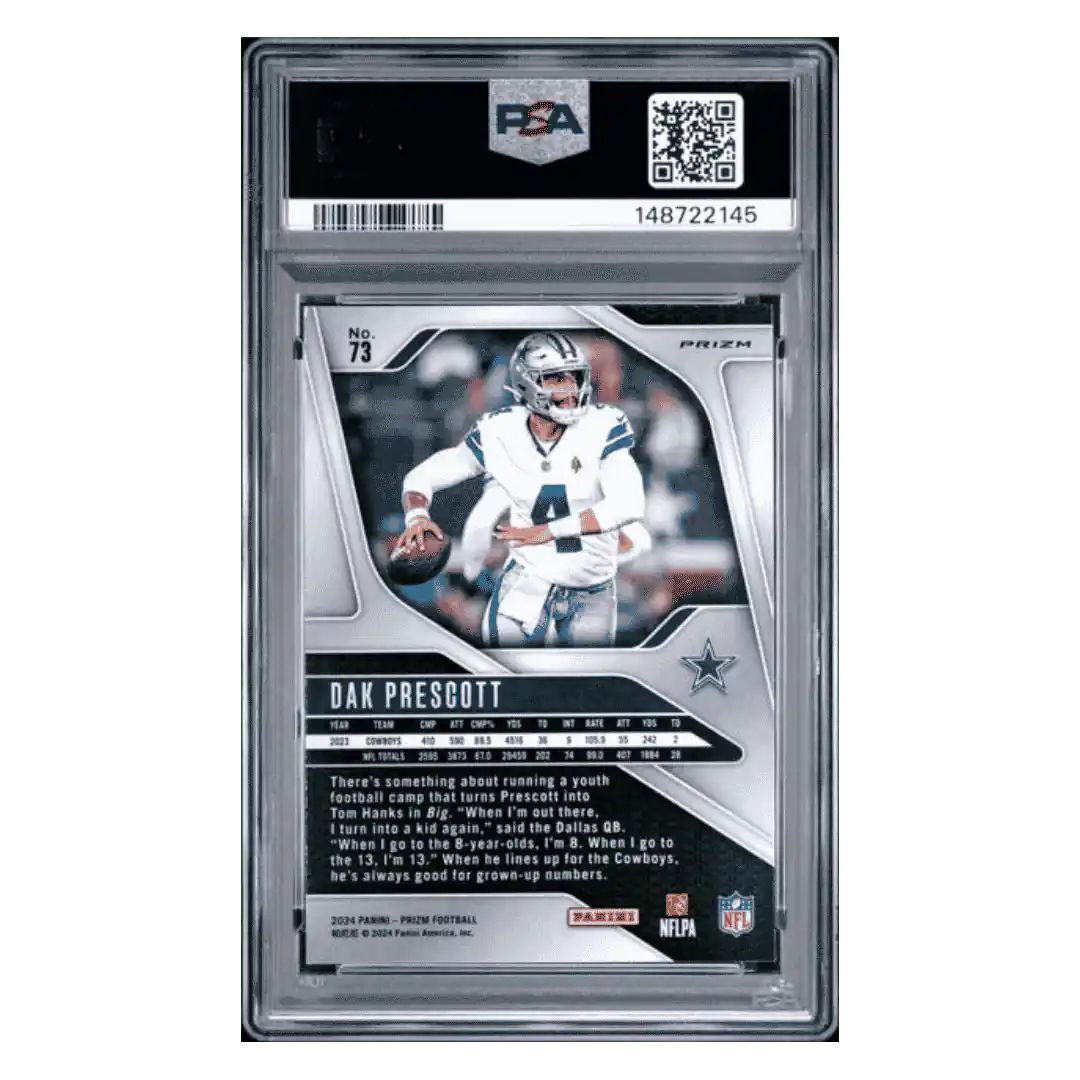 Dak Prescott PSA 10 2024 Panini Prizm Red/ White/ Blue Prizm Card #73