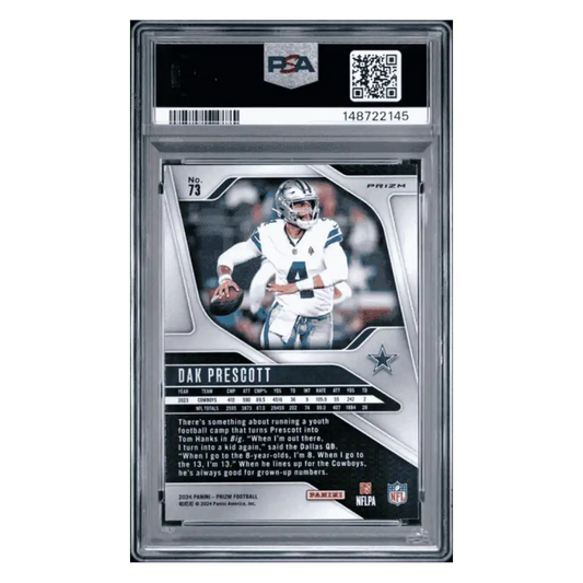 Dak Prescott PSA 10 2024 Panini Prizm Red/ White/ Blue Prizm Card #73
