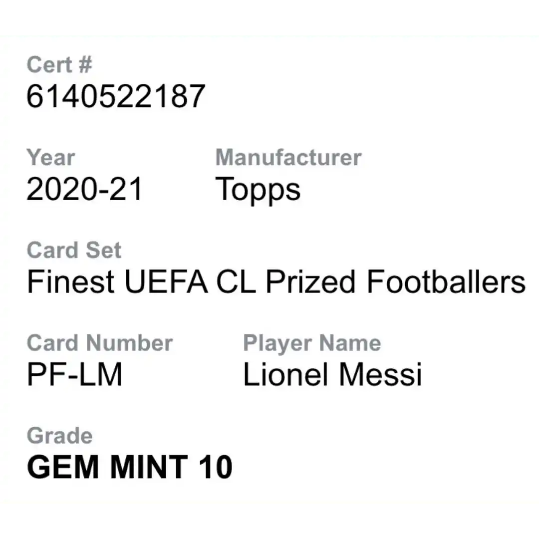 Lionel Messi CGC 10 2020-21 Topps Finest UEFA CL Prized Footballers Card #PF-LM