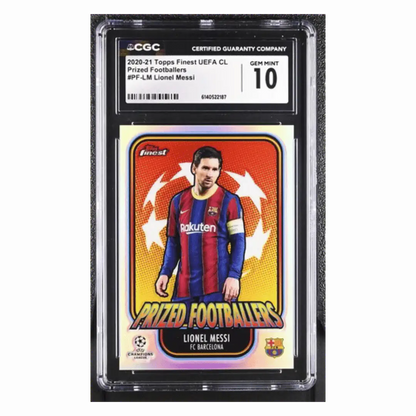 Lionel Messi CGC 10 2020-21 Topps Finest UEFA CL Prized Footballers Card #PF-LM
