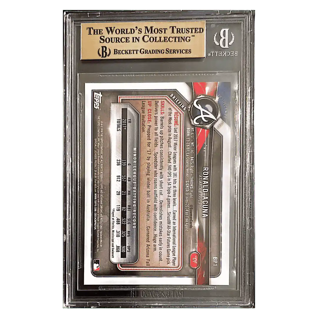 Ronald Acuna BGS 9.5 2018 Bowman Prospects Sky Blue #d/ 499 Card #BP1