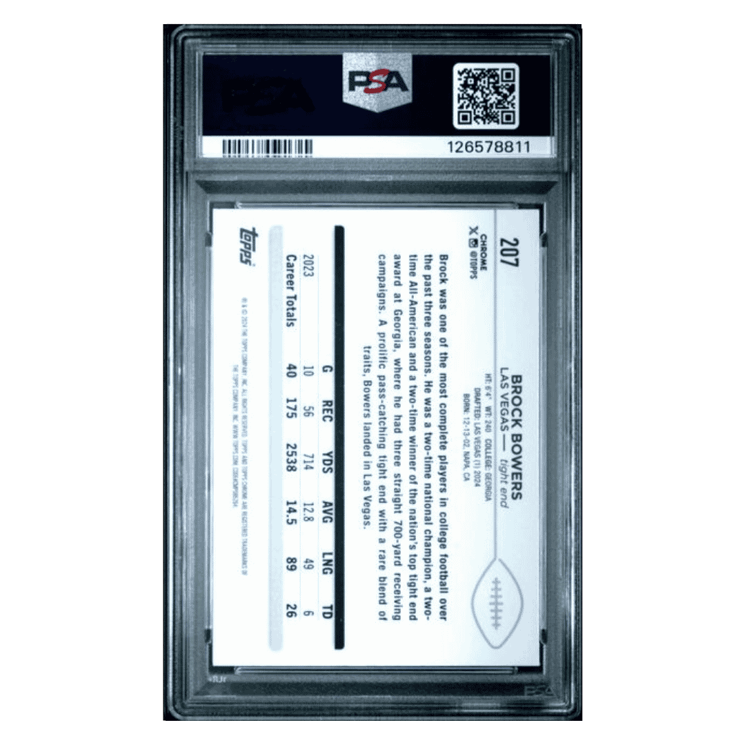 Brock Bowers PSA 10 2024 Topps Chrome Green Sonar Rookie RC #d/ 99 Card #207