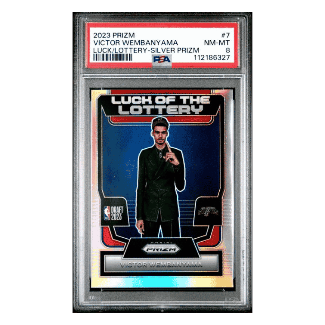 Victor Wembanyama PSA 8 2023 Panini Prizm Lucky of the Lottery Silver Prizm Card #7