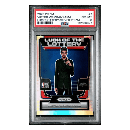 Victor Wembanyama PSA 8 2023 Panini Prizm Lucky of the Lottery Silver Prizm Card #7
