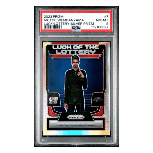 Victor Wembanyama PSA 8 2023 Panini Prizm Lucky of the Lottery Silver Prizm Card #7