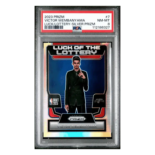 Victor Wembanyama PSA 8 2023 Panini Prizm Lucky of the Lottery Silver Prizm Card #7