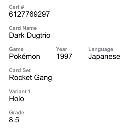 Dark Dugtrio CGC 8.5 1997 Pokemon Japanese Rocket Gang Holo Card