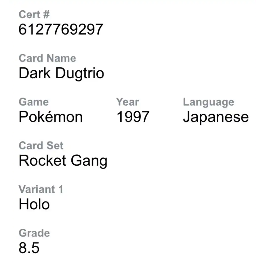 Dark Dugtrio CGC 8.5 1997 Pokemon Japanese Rocket Gang Holo Card