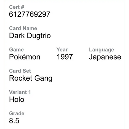 Dark Dugtrio CGC 8.5 1997 Pokemon Japanese Rocket Gang Holo Card