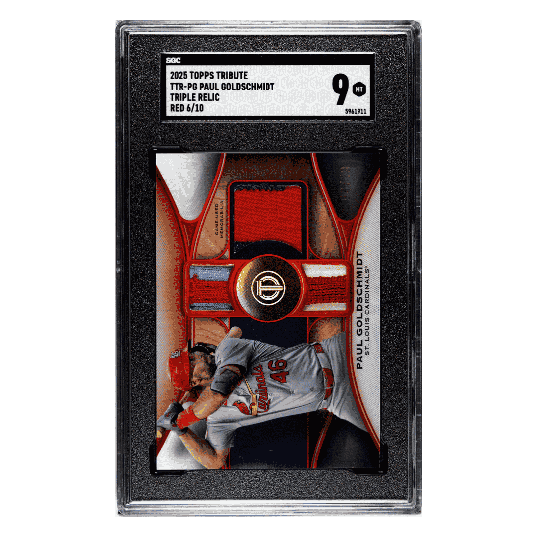Paul Goldschmidt SGC 9 2025 Topps Tribute Triple Relic Red #d/ 10 Card #TTR-PG