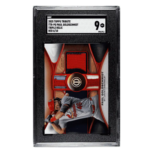 Paul Goldschmidt SGC 9 2025 Topps Tribute Triple Relic Red #d/ 10 Card #TTR-PG