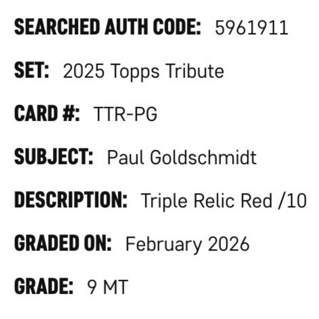 Paul Goldschmidt SGC 9 2025 Topps Tribute Triple Relic Red #d/ 10 Card #TTR-PG