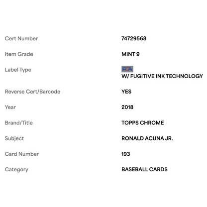 Ronald Acuna Jr PSA 9 2018 Topps Chrome Rookie RC Card #193