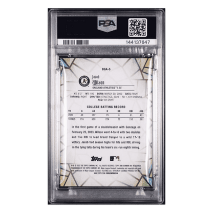 Jacob Wilson PSA 9 2023 Topps Bowman Draft Glass Card #BGA5