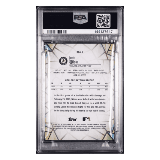 Jacob Wilson PSA 9 2023 Topps Bowman Draft Glass Card #BGA5