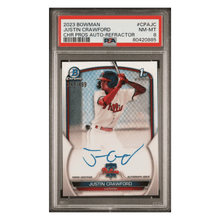 Justin Crawford PSA 8 2023 Topps Bowman Chrome Prospects Autograph Refractor #d/ 499 Card #CPAJC