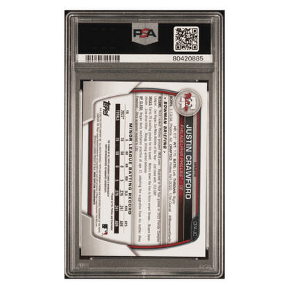 Justin Crawford PSA 8 2023 Topps Bowman Chrome Prospects Autograph Refractor #d/ 499 Card #CPAJC