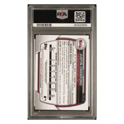 Justin Crawford PSA 8 2023 Topps Bowman Chrome Prospects Autograph Refractor #d/ 499 Card #CPAJC