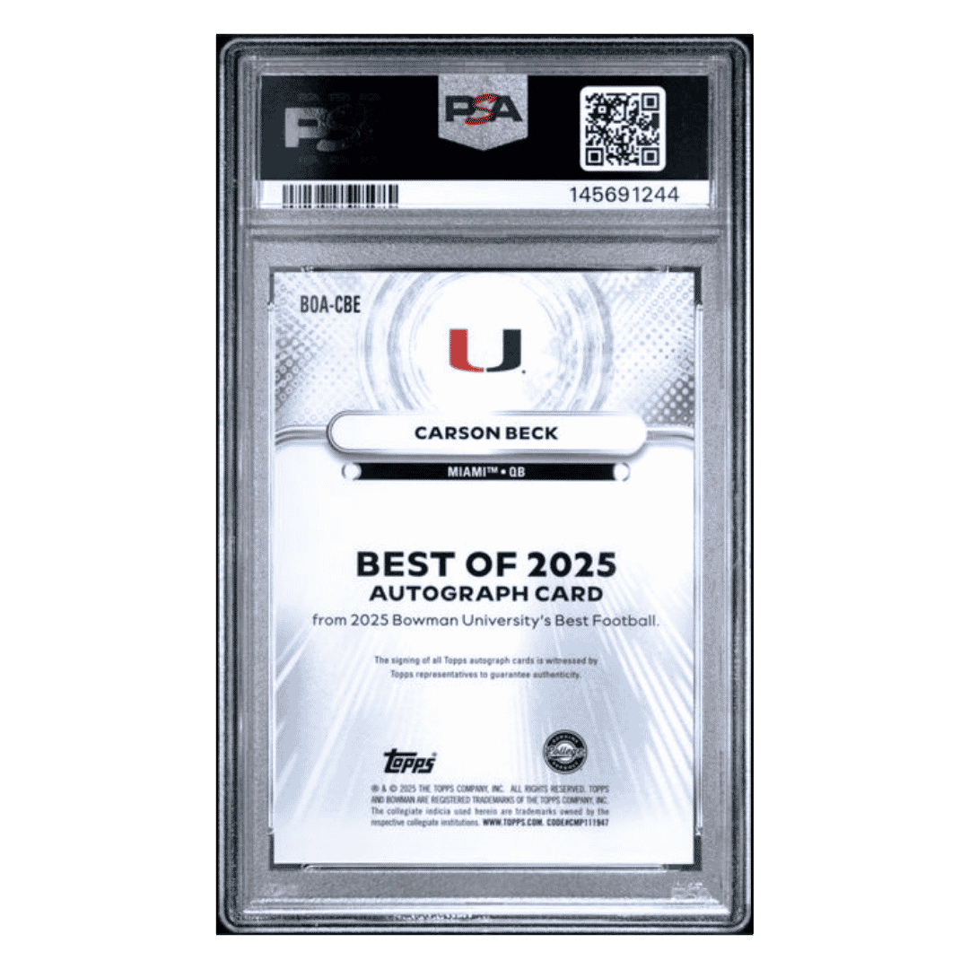 Carson Beck PSA 9 2025 Bowman's Best University Best of 2025 Autograph Card #CBE