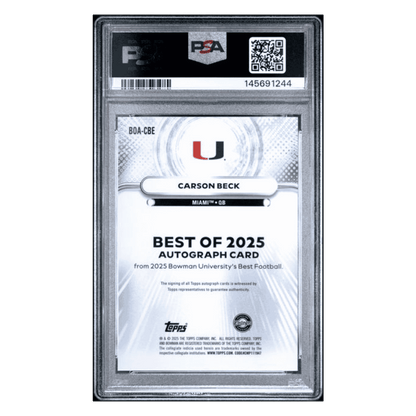 Carson Beck PSA 9 2025 Bowman's Best University Best of 2025 Autograph Card #CBE