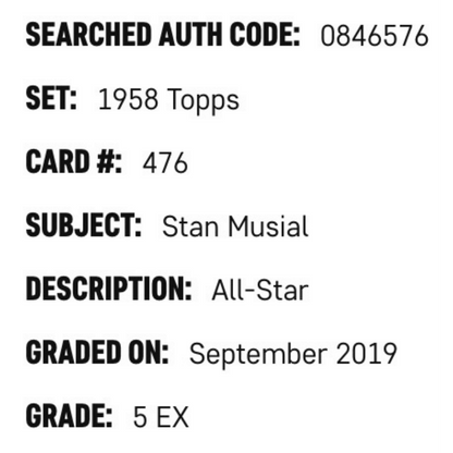 Stan Musial SGC 5 1958 Topps All Star Card #476
