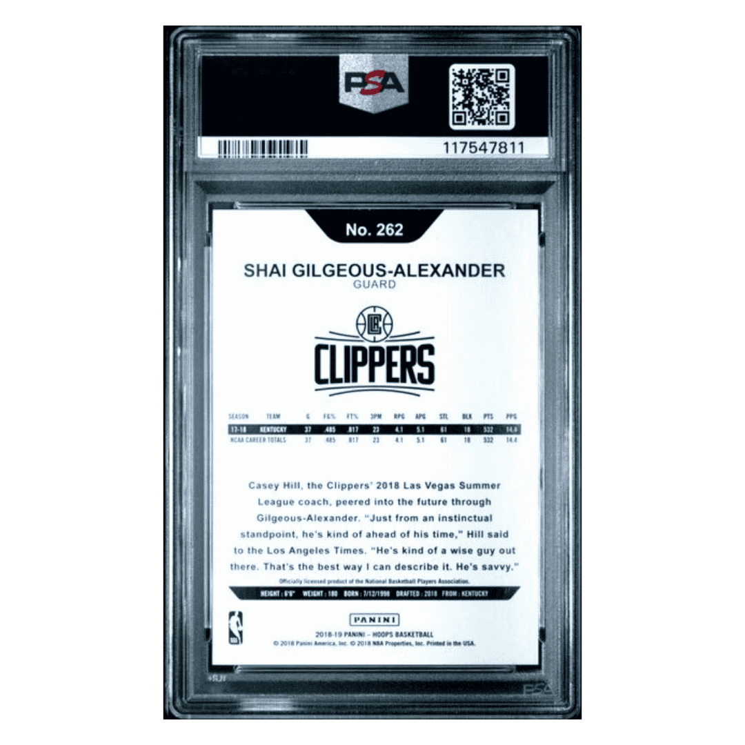 Shai Gilgeous-Alexander PSA 10 2018 Panini Hoops Rookie RC Card #262