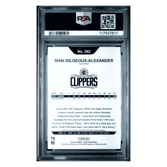 Shai Gilgeous-Alexander PSA 10 2018 Panini Hoops Rookie RC Card #262