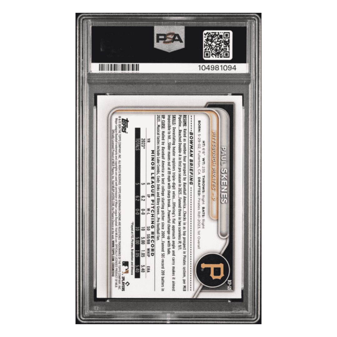 Paul Skenes PSA 10 2024 Bowman Chrome Prospects Mini Diamond Refractor Card #BCP125