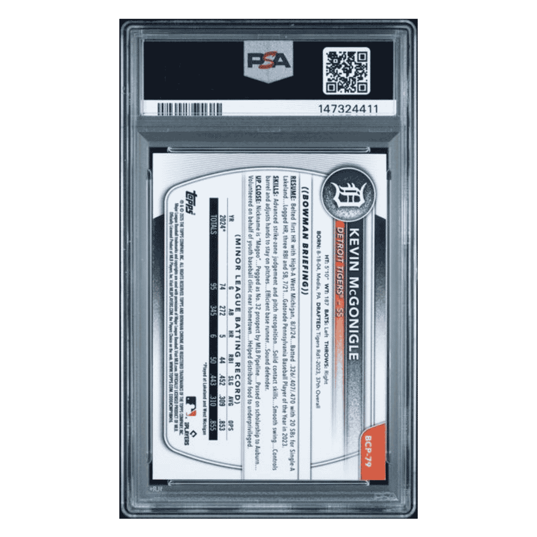 Kevin McGonigle PSA 10 2025 Bowman Chrome Prospects Card #BCP79