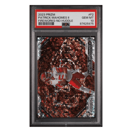 Patrick Mahomes PSA 10 2023 Panini Prizm Fireworks - No Huddle Card #F2
