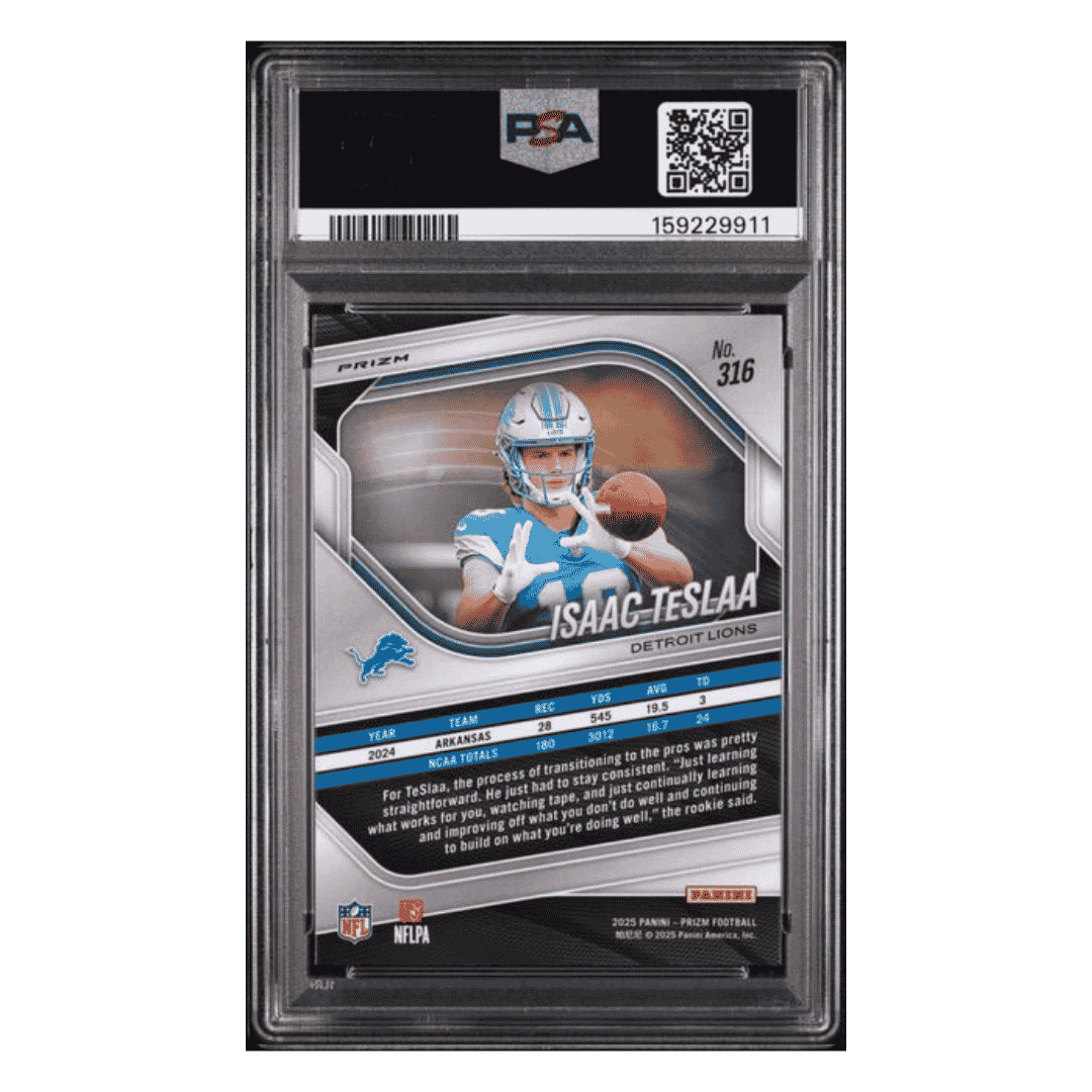 Isaac Teslaa PSA 10 2025 Panini Prizm Blue/ Yellow/ Green Choice Rookie RC Card #316